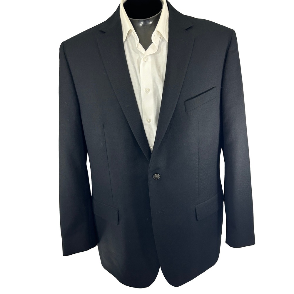 Joseph Abboud Blazer 46L Blue Hopsack Reda 110s Wool Sport Coat Silver Button